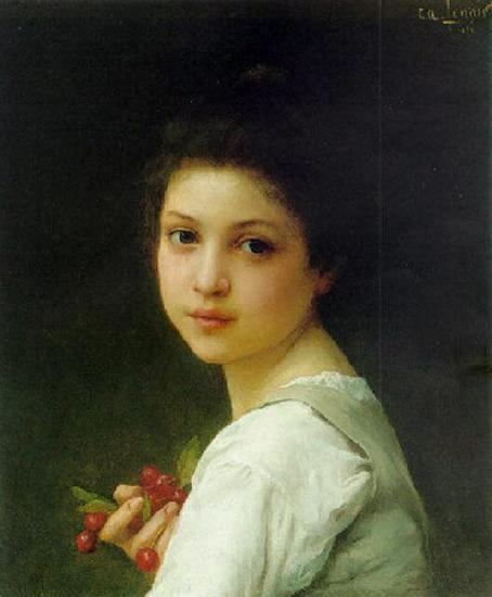 Charles-Amable Lenoir Portrait of a young girl with cherries oil painting image